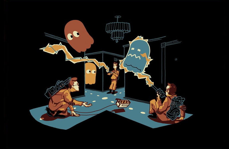 Ghostbusters Fighting Ghosts — Black, Dramatic