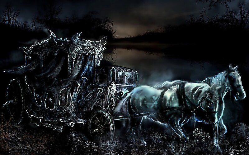 Ghostly Carriage and Horses — Black