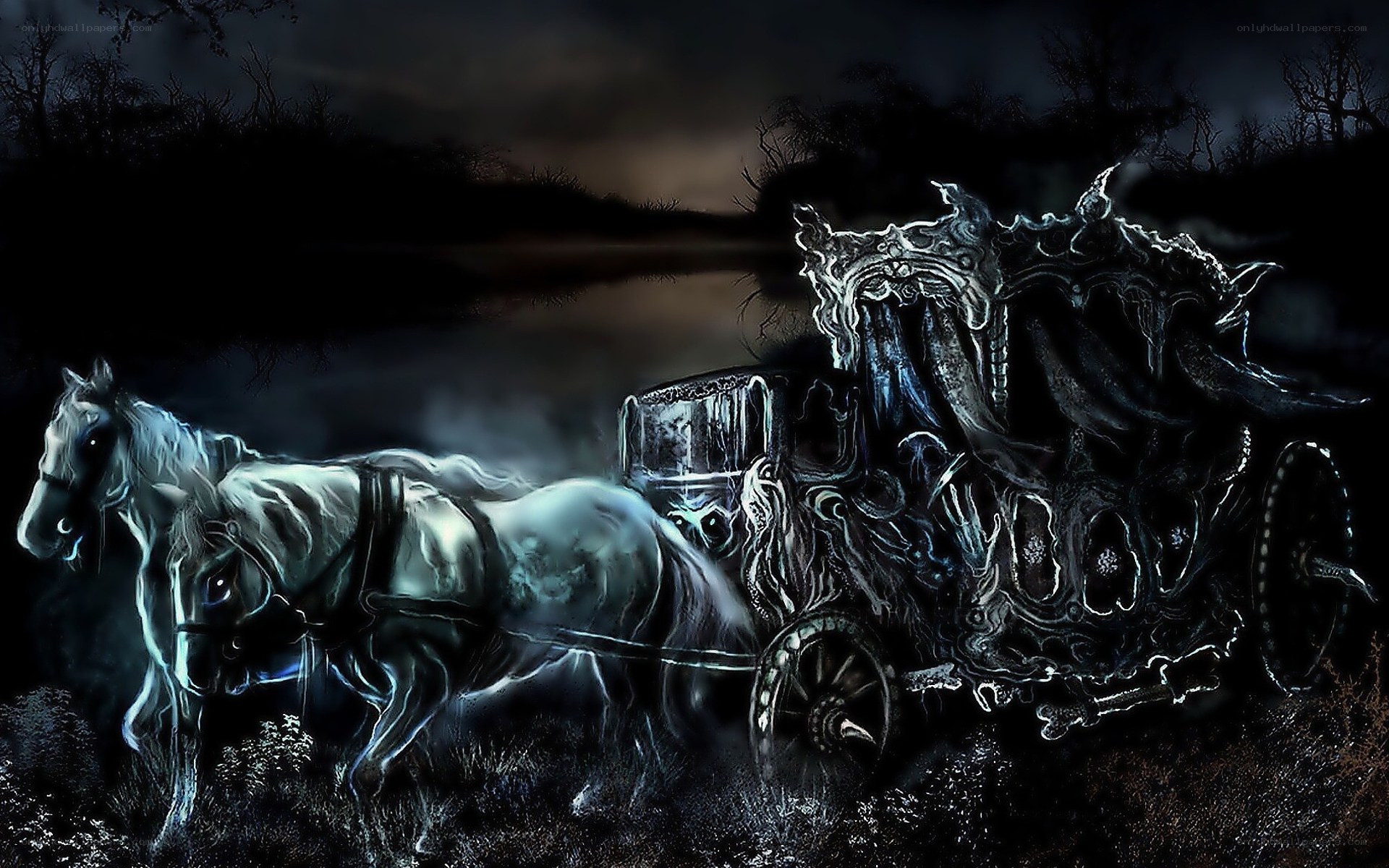 ghostly carriage at night