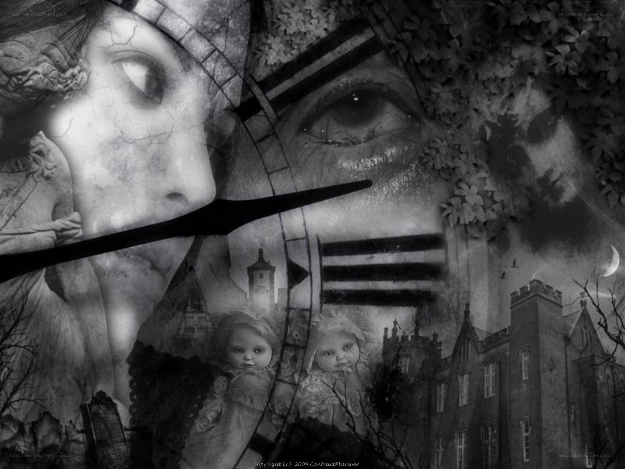 ghostly collage with dolls and castle