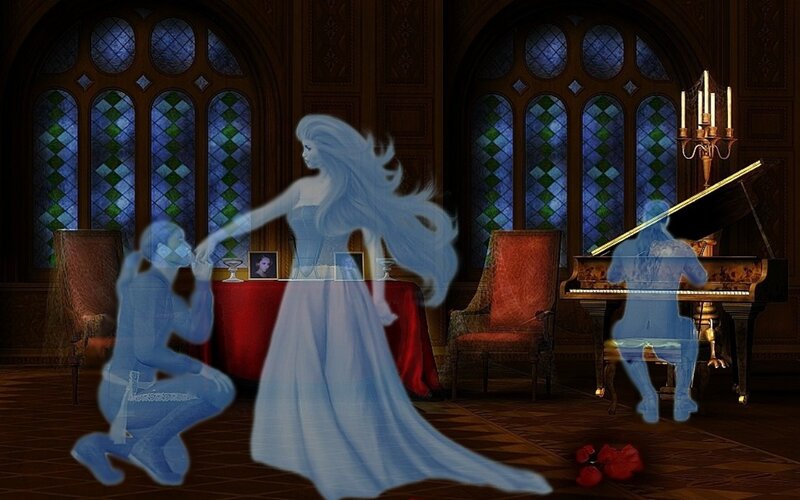 Ghostly Couple in Ballroom — Blue