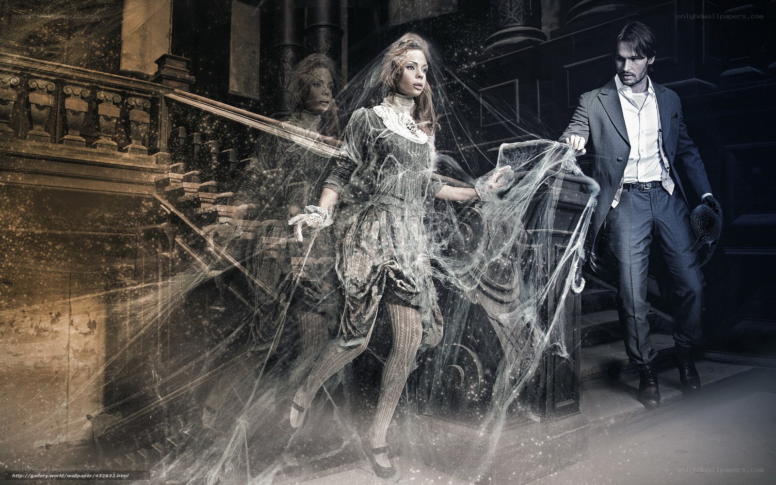 Ghostly couple on staircase