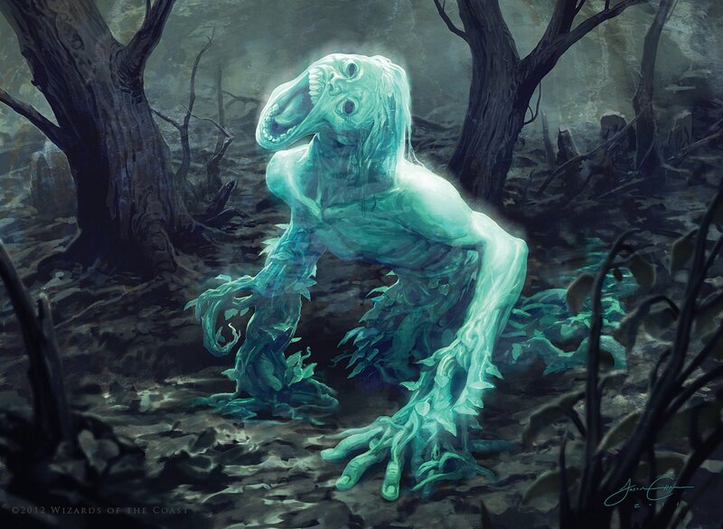 Ghostly creature in a dark forest