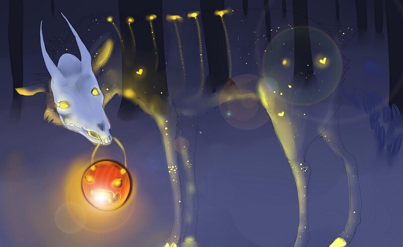 ghostly deer with lantern