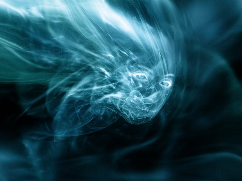 Ghostly Face in Smoke — Blue, Mysterious