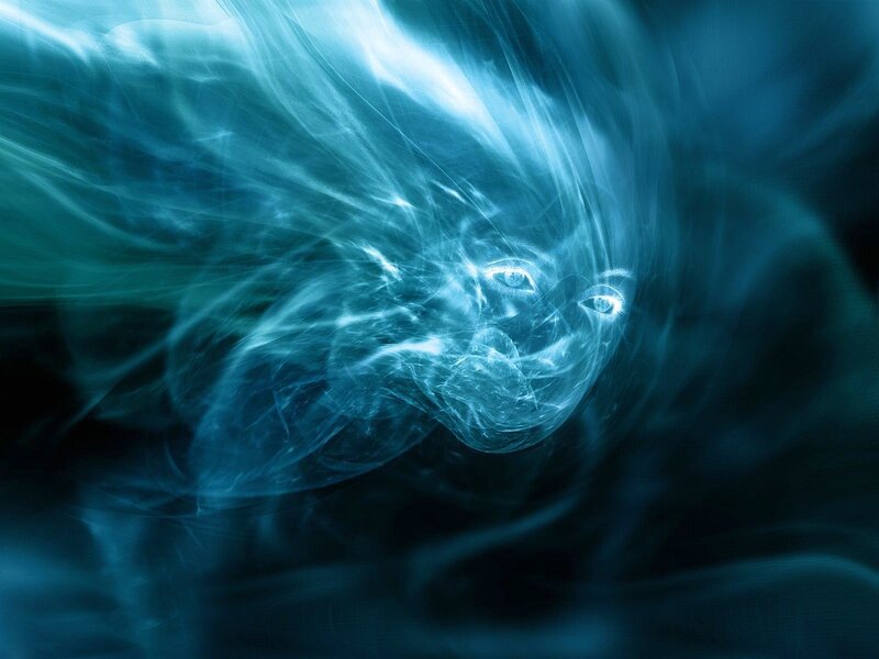 Ghostly Face in Smoke — Blue