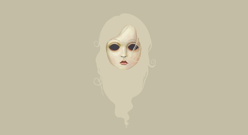 ghostly face with dark eyes