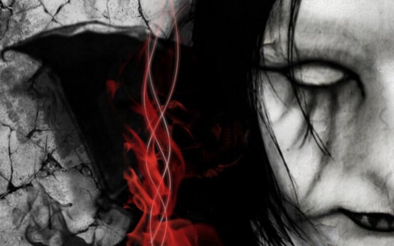 Ghostly Face with Red Flames