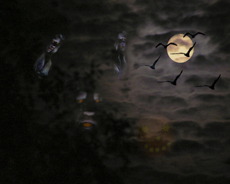 Ghostly Faces in Night Sky