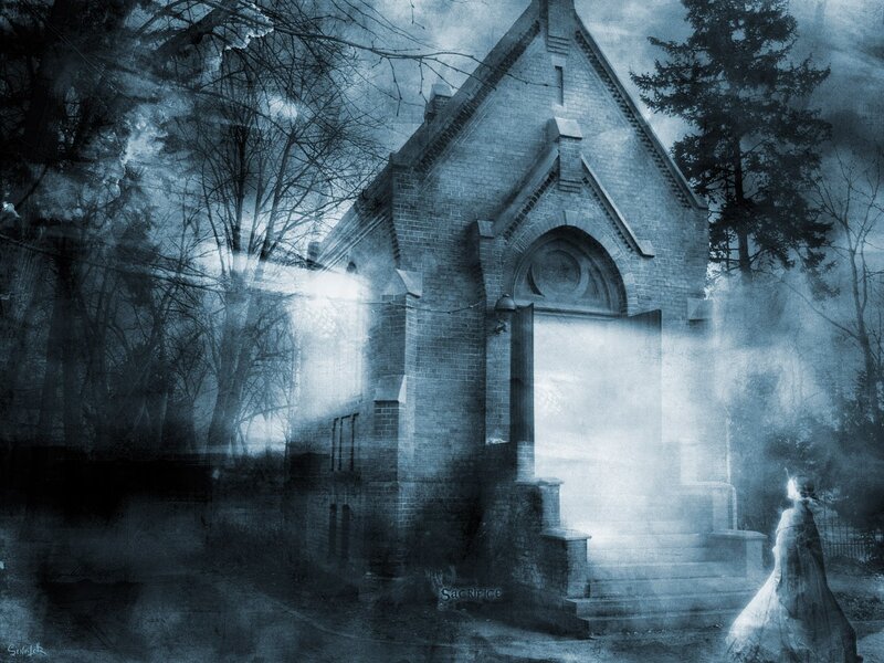 Ghostly figure at a chapel