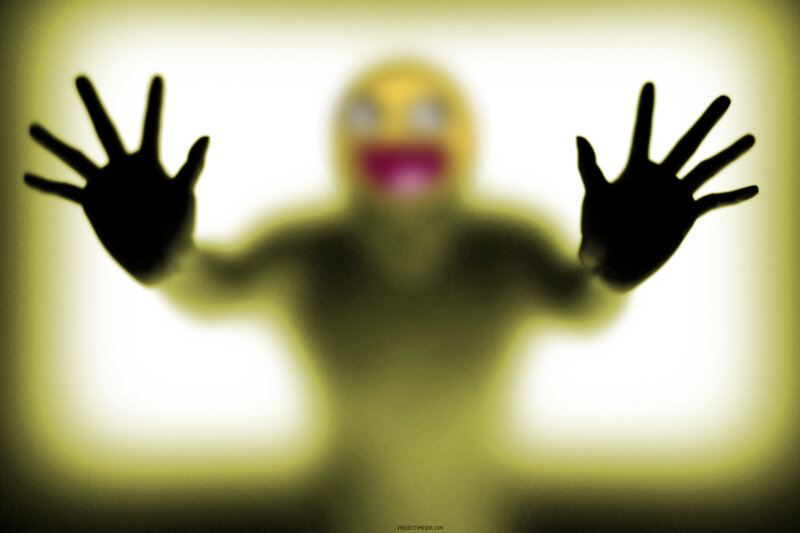 ghostly figure behind glass