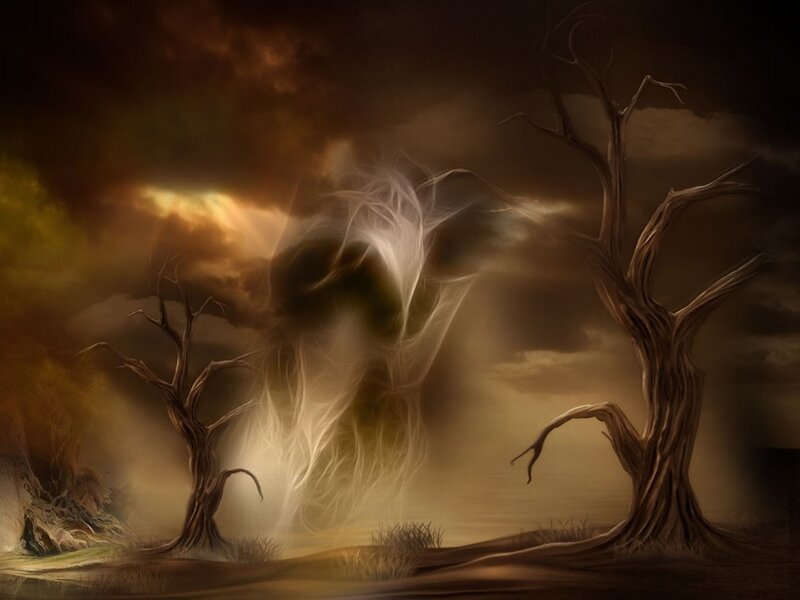 Ghostly Figure Between Trees