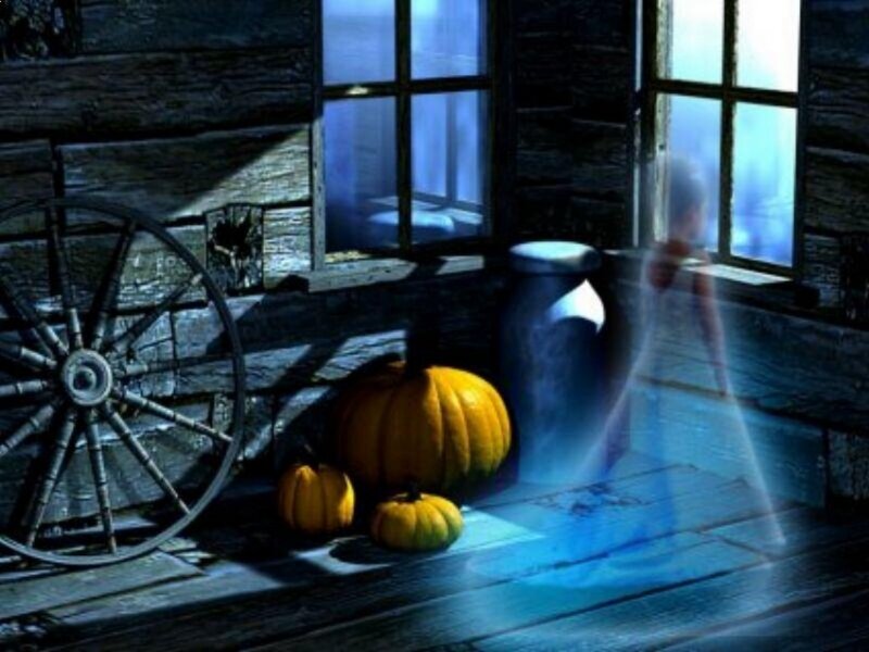 ghostly figure in a cabin