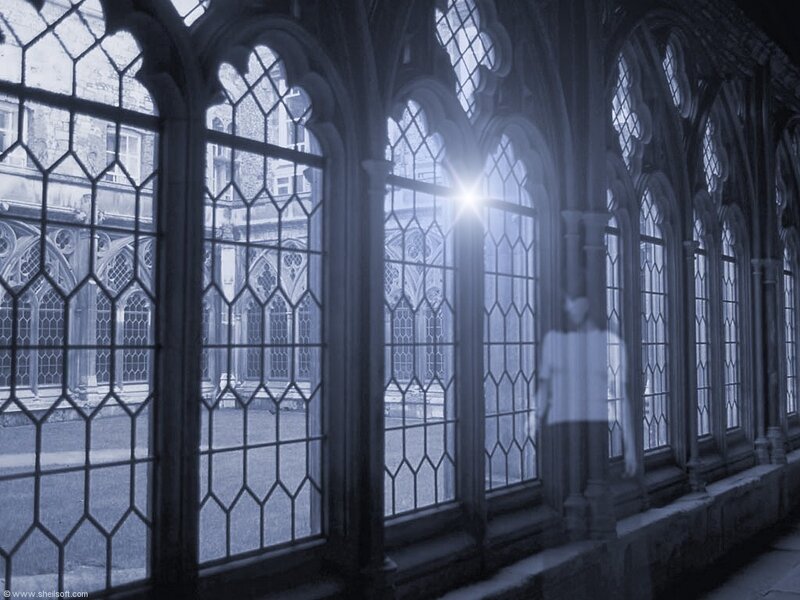 Ghostly figure in a cathedral