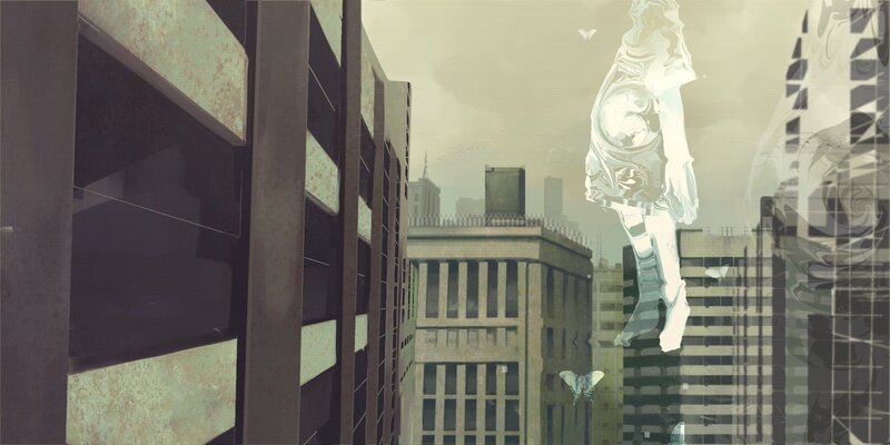 Ghostly figure in a city