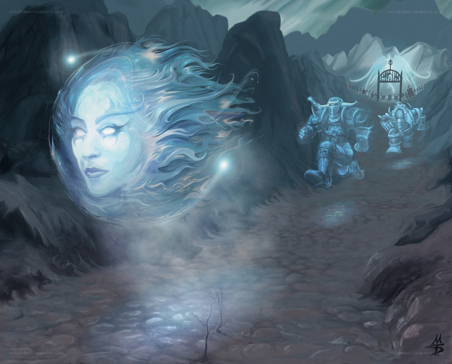 Ghostly figure in a dark landscape