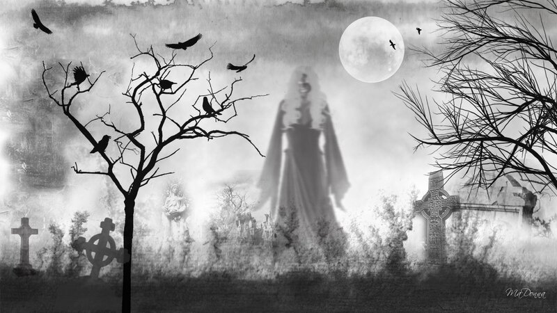 Ghostly figure in a graveyard