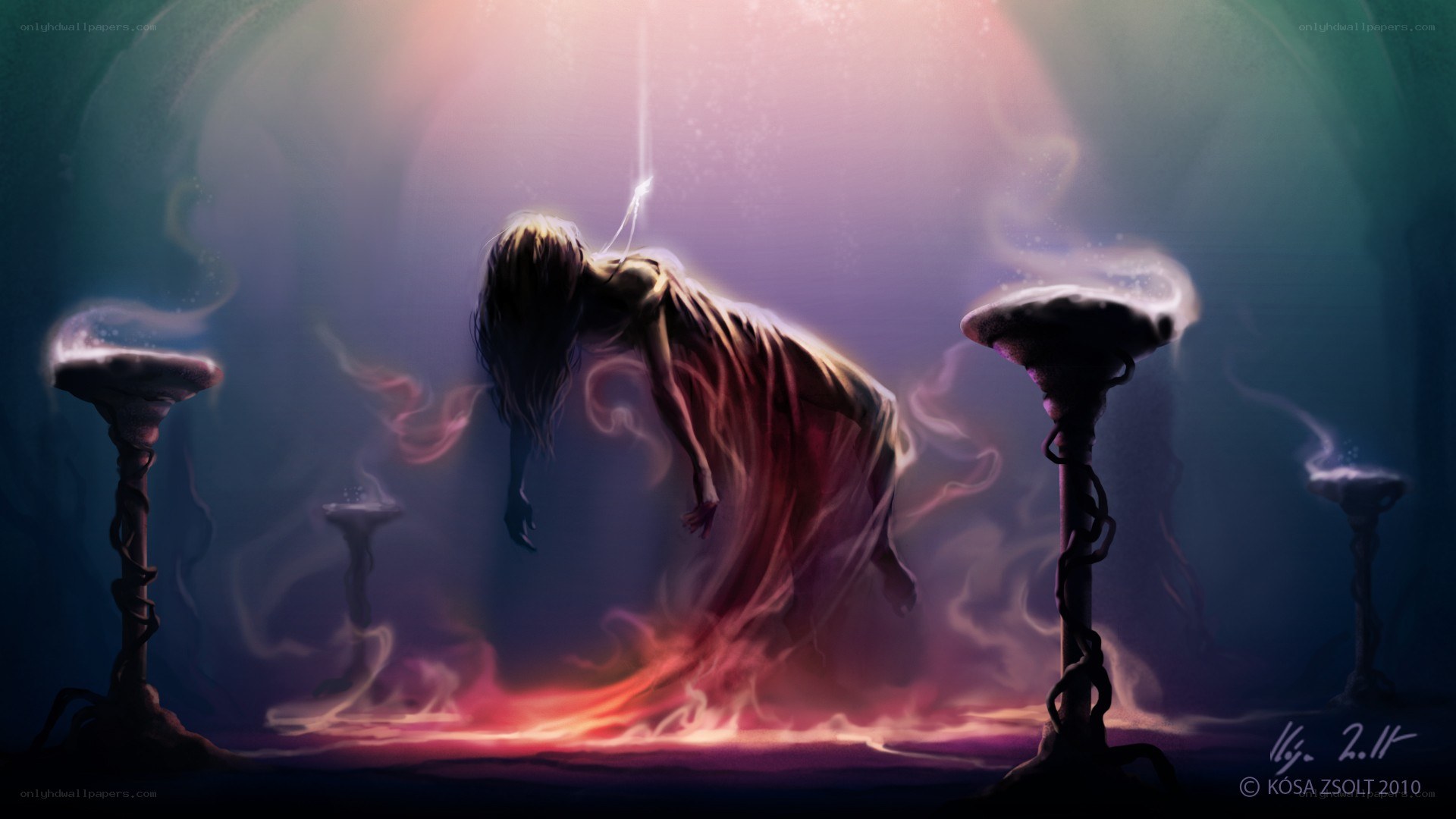 Ghostly figure in a mystical chamber