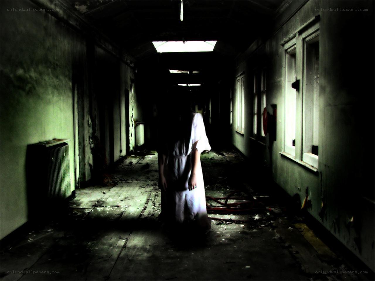 Ghostly figure in abandoned hallway