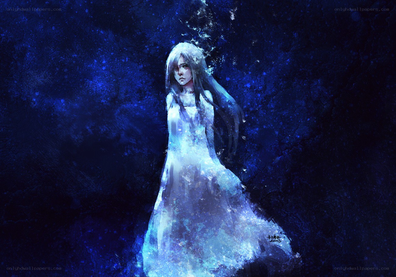Ghostly figure in blue light