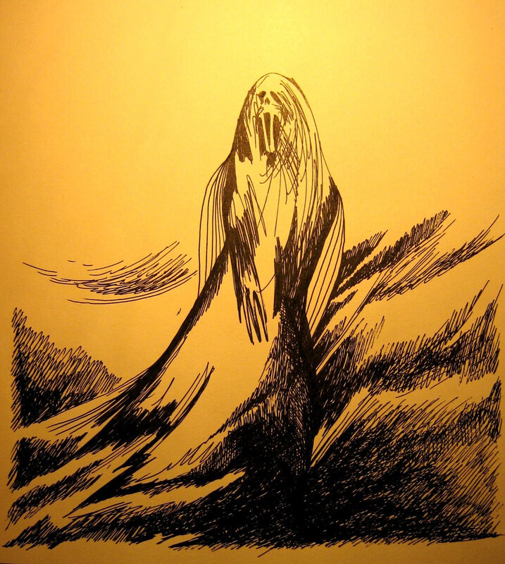 ghostly figure in dark cloak