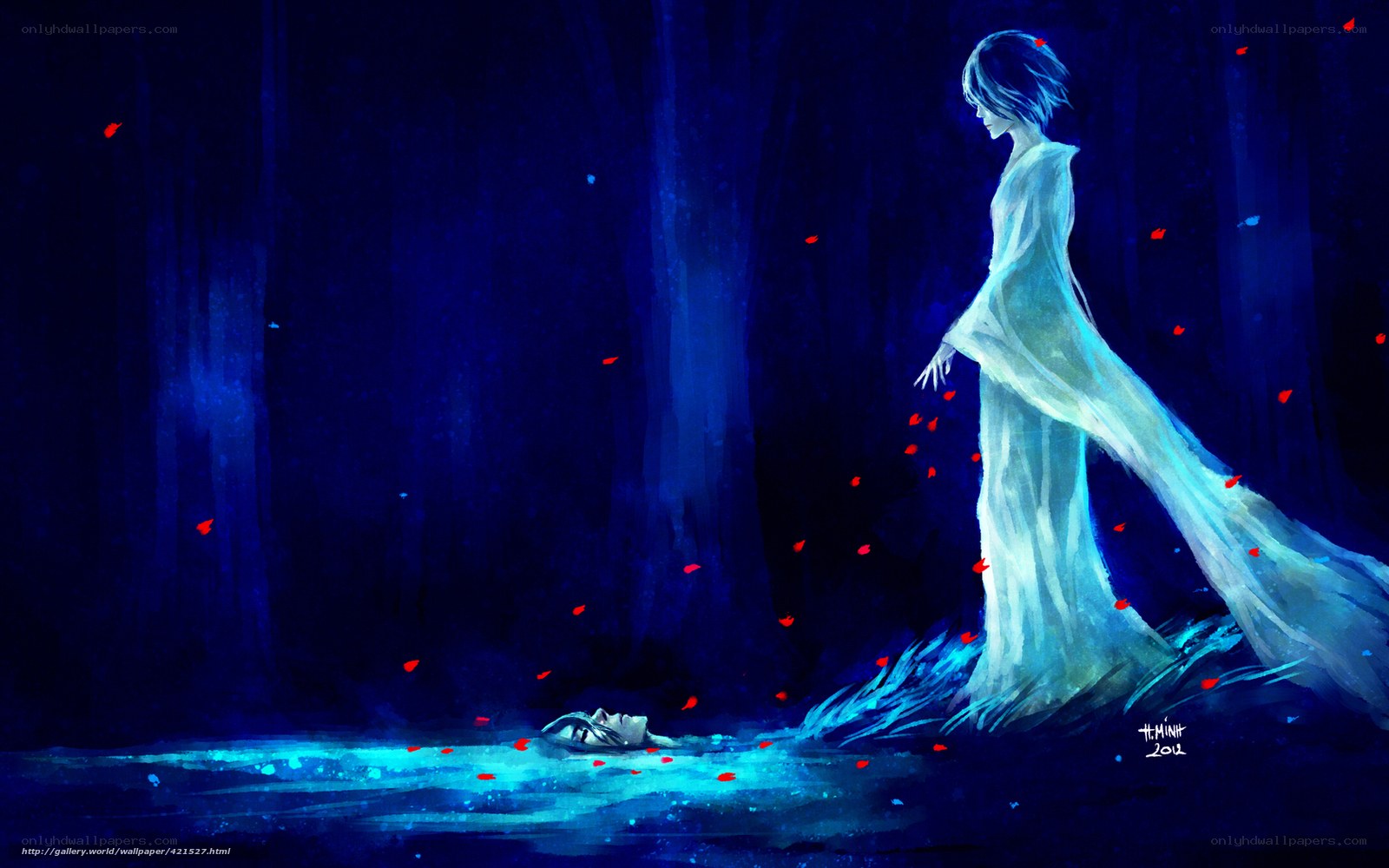 Ghostly figure in dark forest