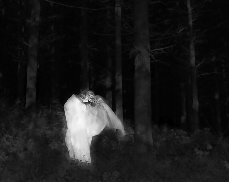 Ghostly Figure in Forest — Black