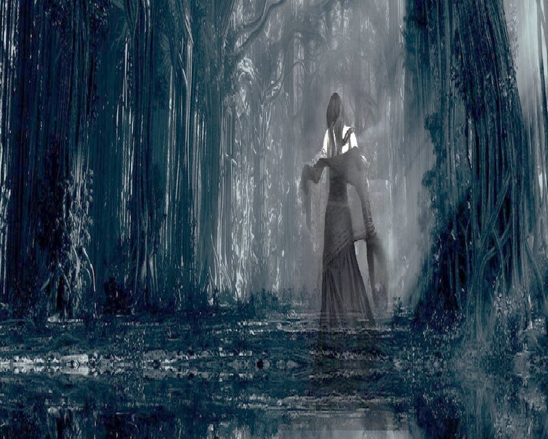 Ghostly Figure in Forest — Blue, Mysterious