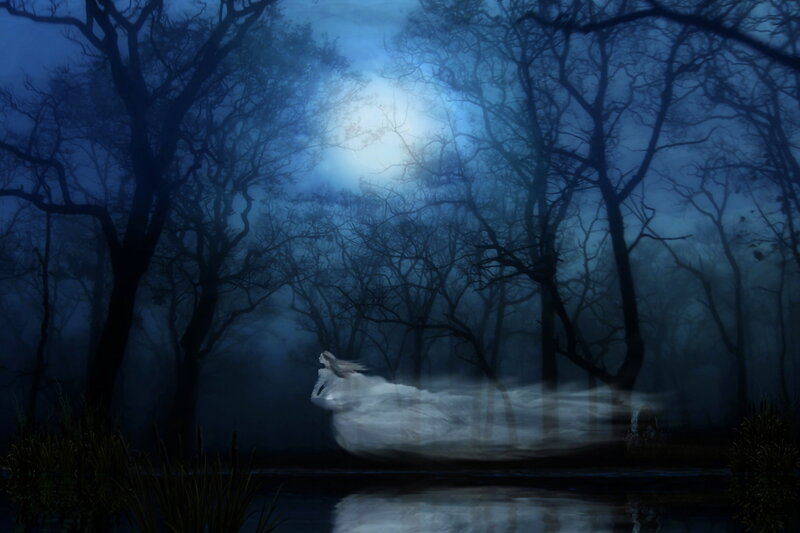 Ghostly Figure in Forest — Blue