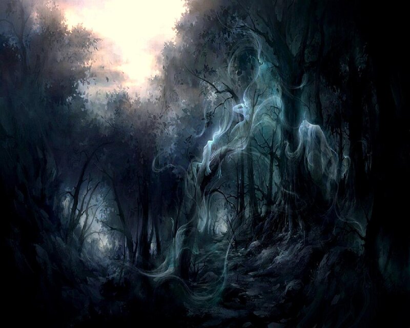 Ghostly Figure in Forest — Dark Blue