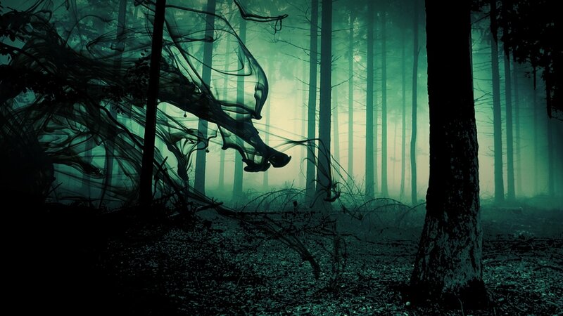 Ghostly Figure in Forest — Green, Eerie, Night