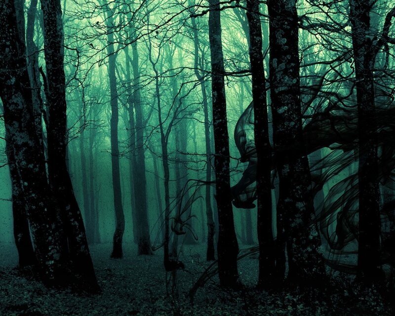 Ghostly Figure in Forest — Green, Eerie