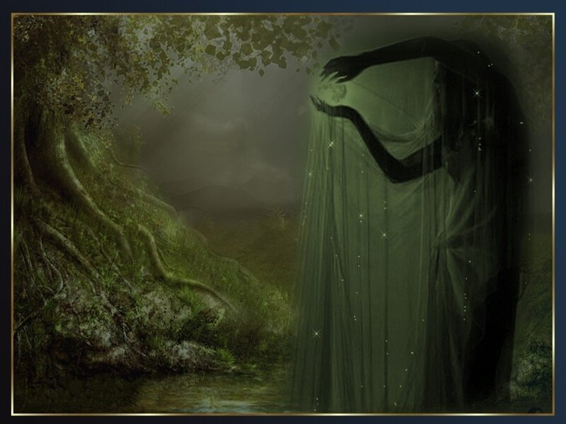 Ghostly Figure in Forest — Green