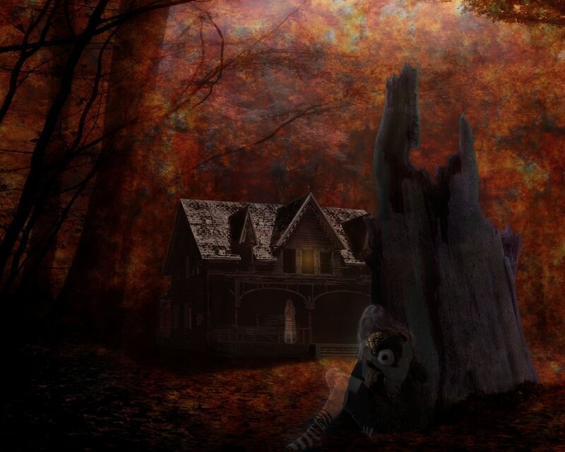 Ghostly Figure in Forest — Orange