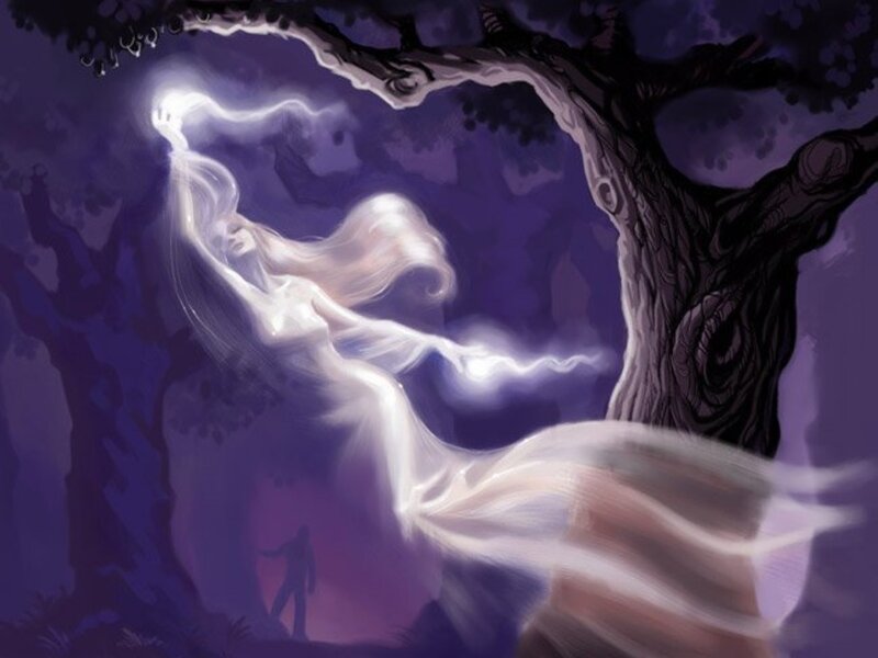 Ghostly Figure in Forest — Purple