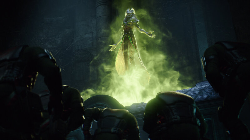 Ghostly Figure in Green Mist