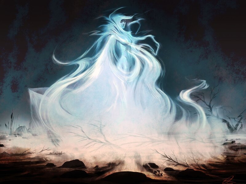 Ghostly Figure in Mist — White