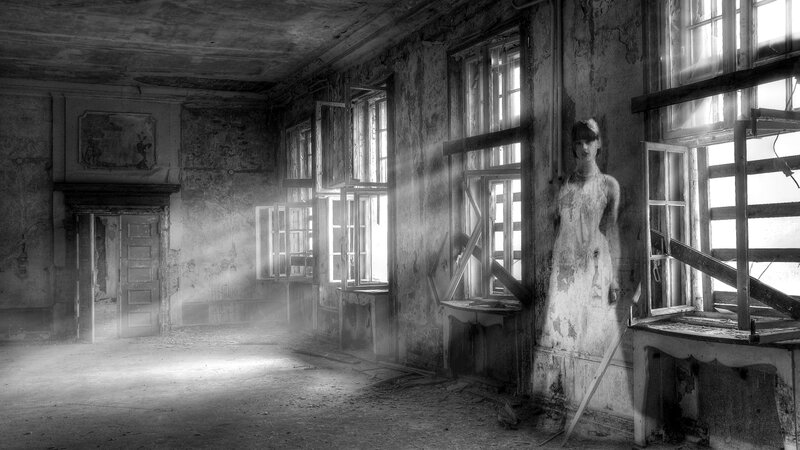 Ghostly Figure in Ruin — Black