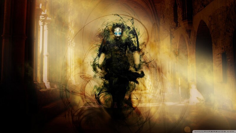 Ghostly Figure in Ruins — Yellow