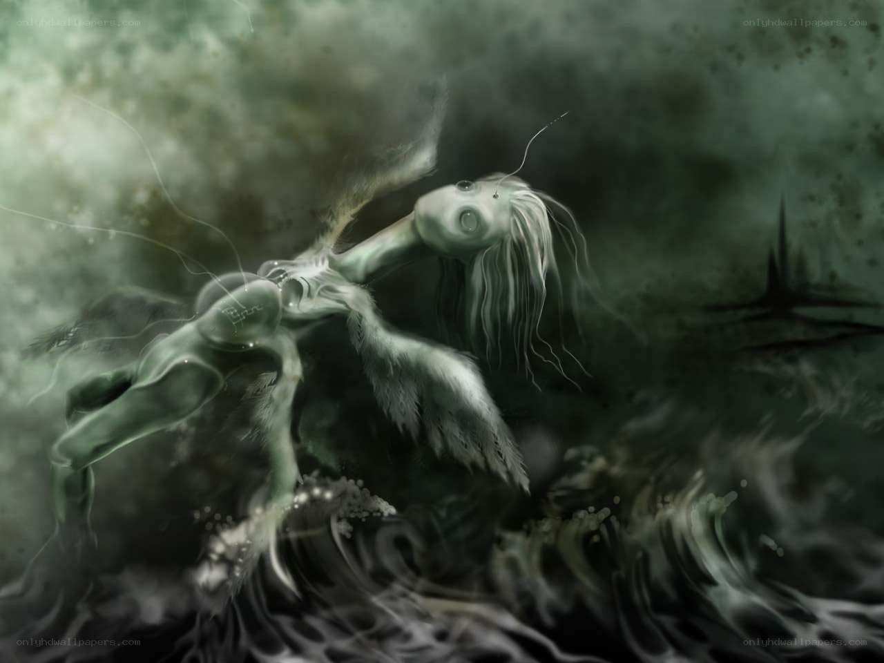 ghostly figure in stormy sea