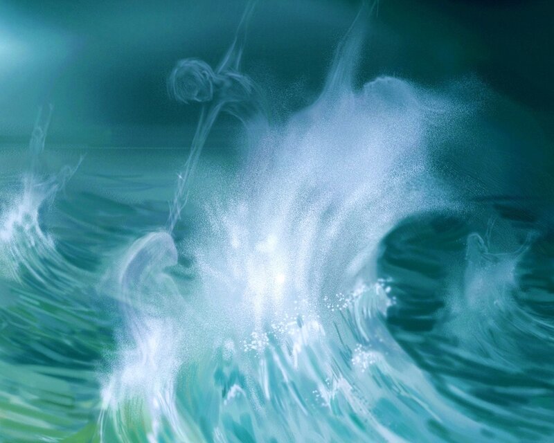 ghostly figure in turbulent water