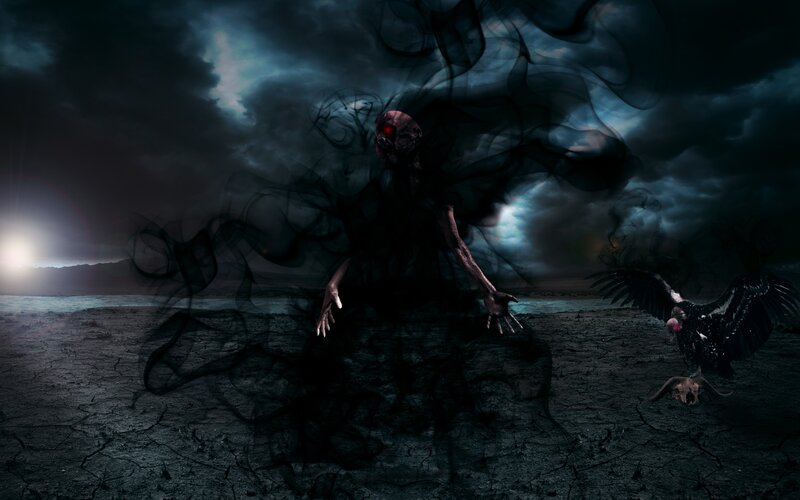 Ghostly Figure in Wasteland — Black