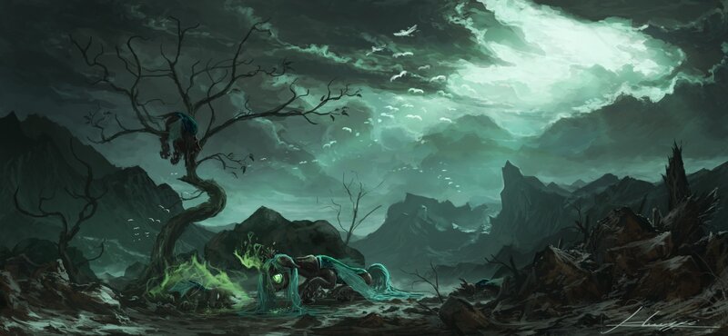 Ghostly Figure in Wasteland — Green