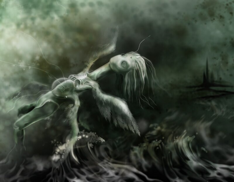 Ghostly Figure in Water — Green, Dark, Eerie
