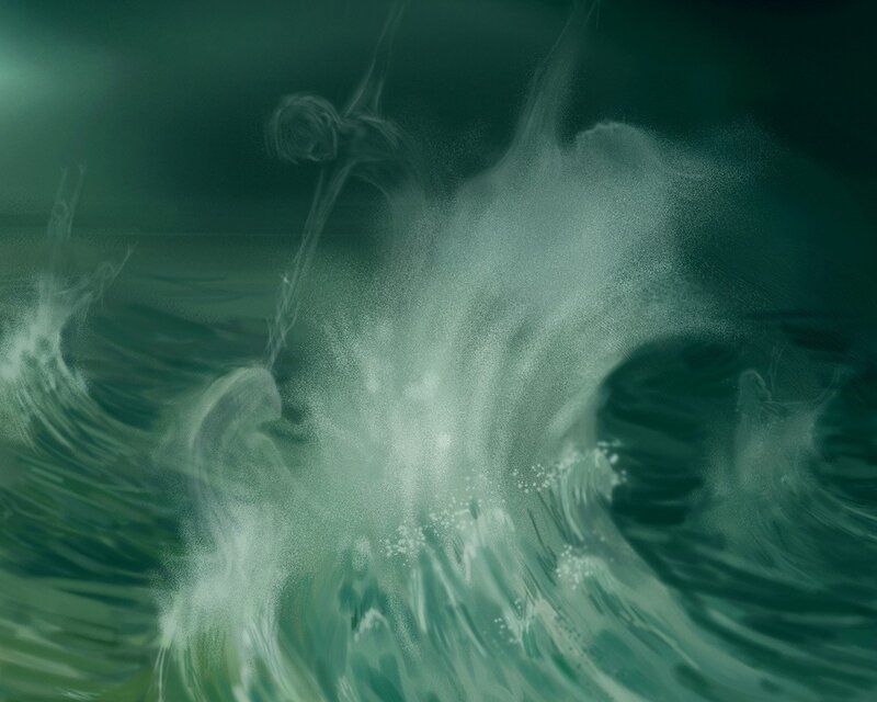 Ghostly Figure in Waves