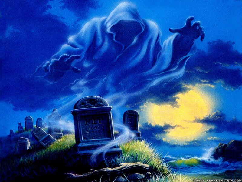 Ghostly figure over graveyard