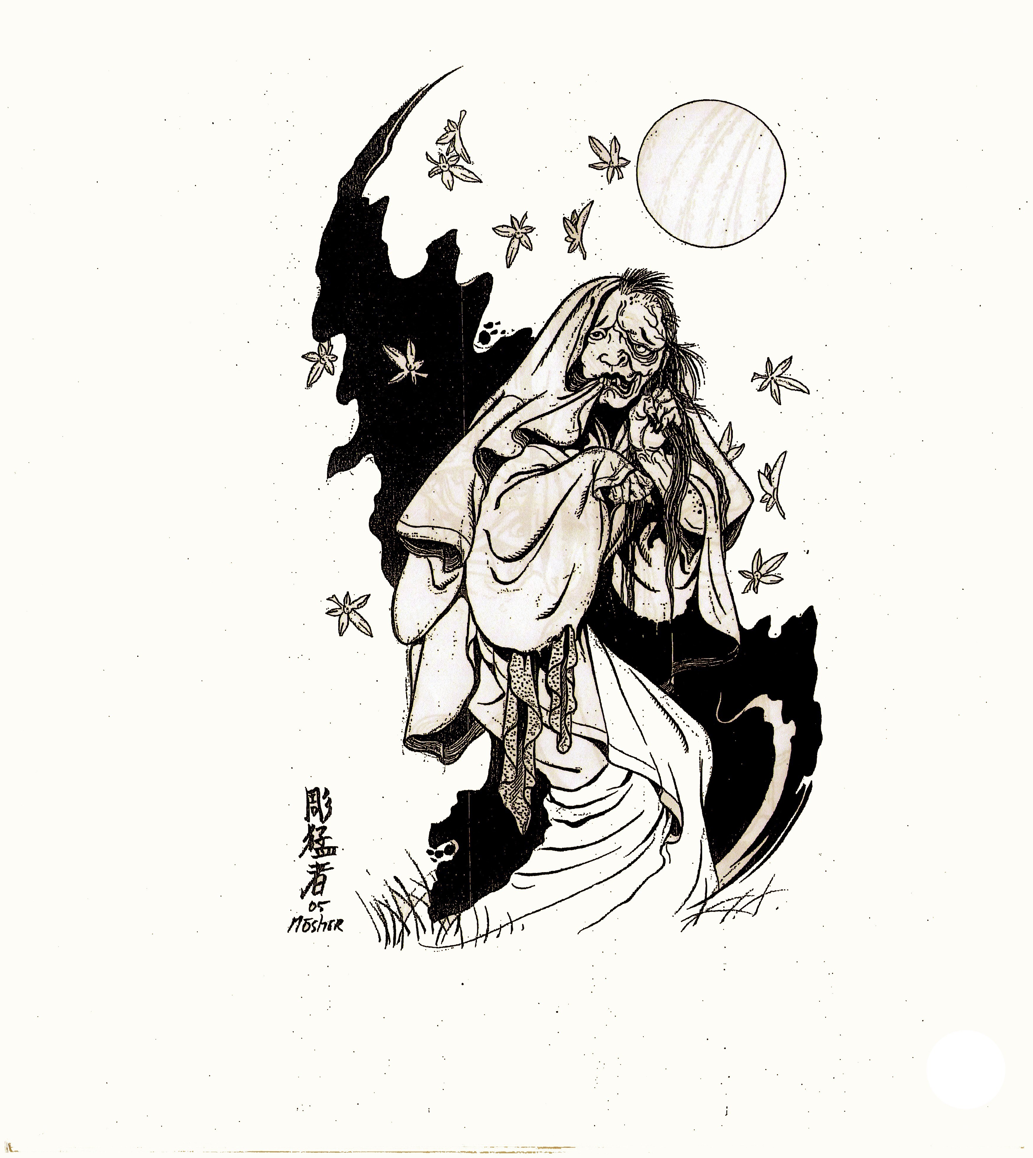 Ghostly figure under moonlight