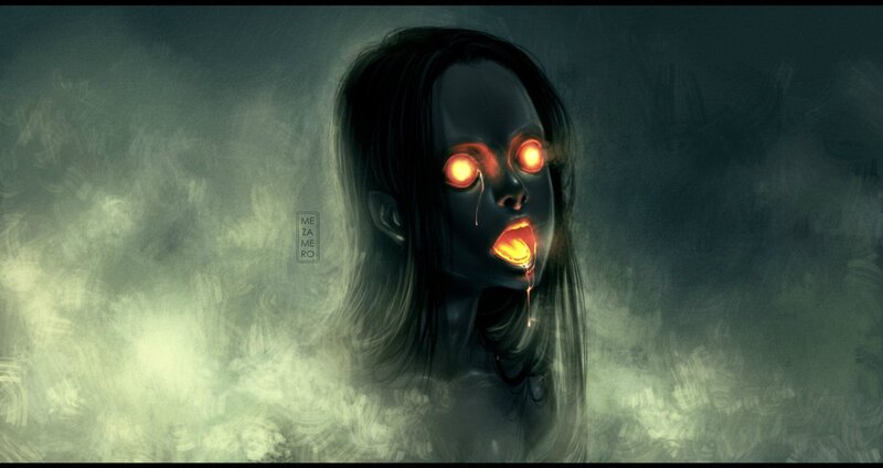 Ghostly Figure with Glowing Eyes — Black, Dark, Eerie