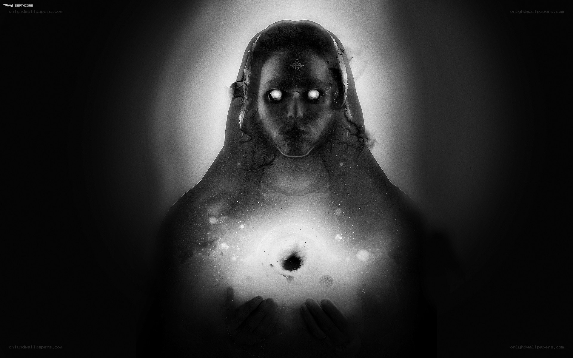 ghostly figure with glowing eyes