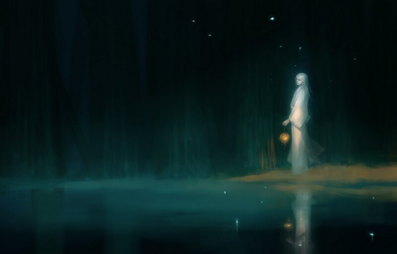 Ghostly figure with lantern